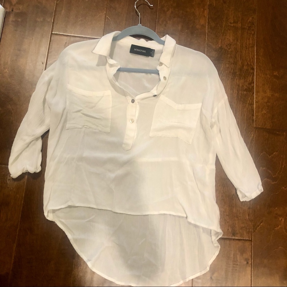 MinkPink White Collared Blouse